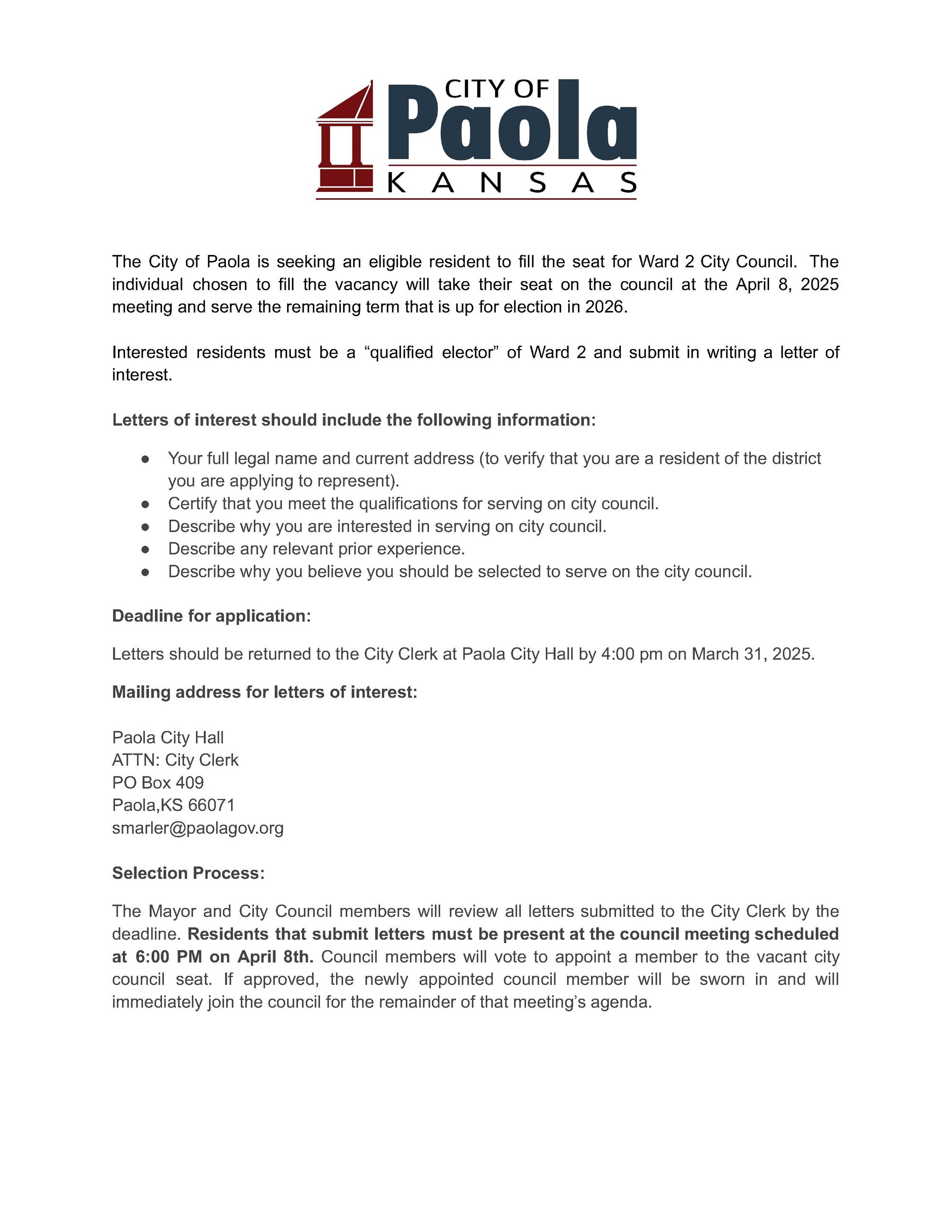 Vacant Council Seat (1)