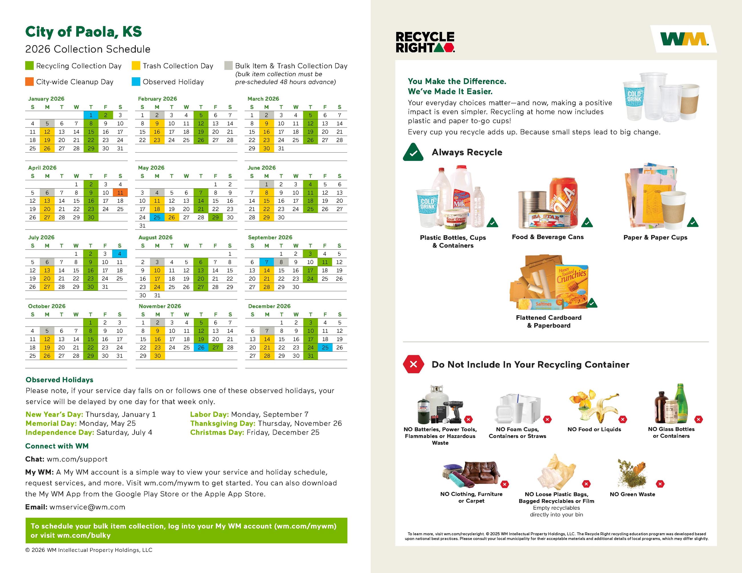 2026 WM Collection Calendar